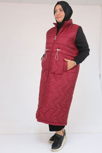 Eslina 44009 Plus Size Baby Rubber Detailed Quilted Vest - Claret Red