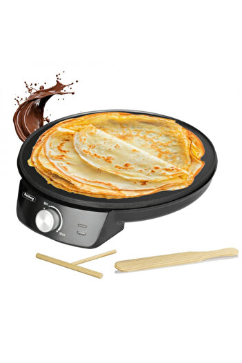 rosberg R51323A Pancake Maker, 1200W, Utensil Included, 30 cm, Thermostat, Black