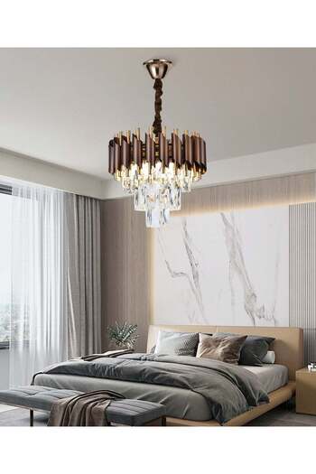 RFAN Chandelier, Model S9001/300, Crystal Texture, Metal, 3 X E27, Brown/Gold