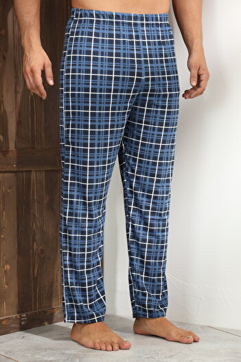 Serena Men's Blue Pajama Pants with White Checks and Black Lines - Relaxed Fit Big Size