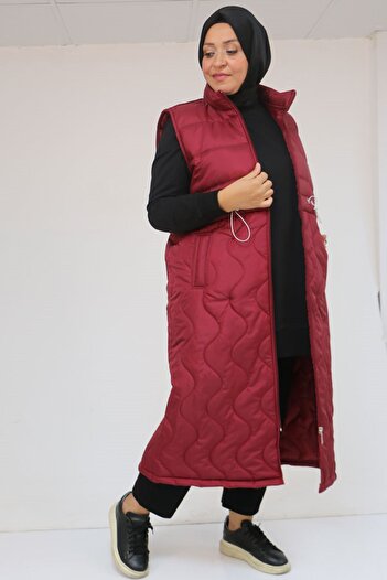 Eslina 44009 Plus Size Baby Rubber Detailed Quilted Vest - Claret Red