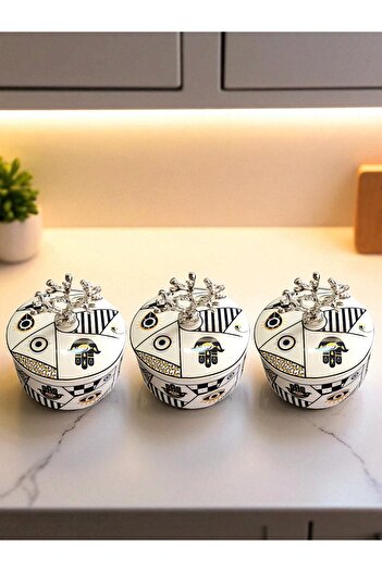 ferayhome Kitchen Accessory 3-Piece Breakfast Storage Container Spice Rack Sugar Bowl Hamse Pattern Silver - Feray Home