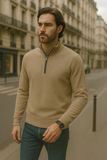 Duss Men's Slim Fit Turtleneck Zippered Sweatshirt
