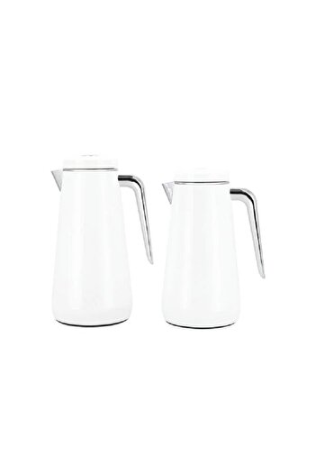 Dallaty Set of 2 steel vacuum flask white/chrome 1.0L and 1..3L