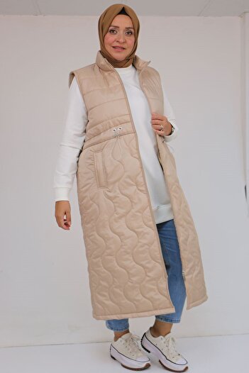 Eslina 44009 plus size baby rubber detailed quilted vest - mink