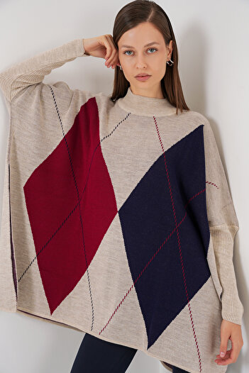 Bigdart 15783 Slit Poncho Sweater - D.Cream