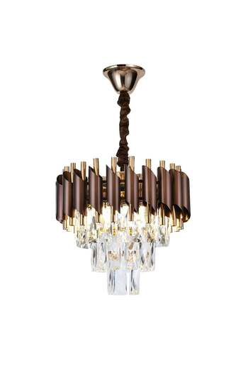 RFAN Chandelier, Model S9001/300, Crystal Texture, Metal, 3 X E27, Brown/Gold