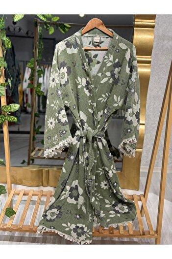 Befera Design Muslin Kimono 100% Cotton Floral Pattern Jacquard Bathrobe Kaftan Dressing Gown