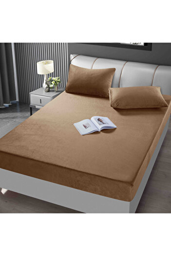 JOJO HOME Velvet Pillowcase with Elastic and Pillowcases 180x200cm, Brown