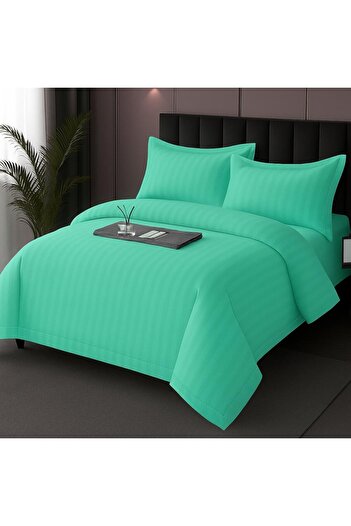 Pucioasa Double bed linen in polycotton damask, 4 pieces, pistachio green