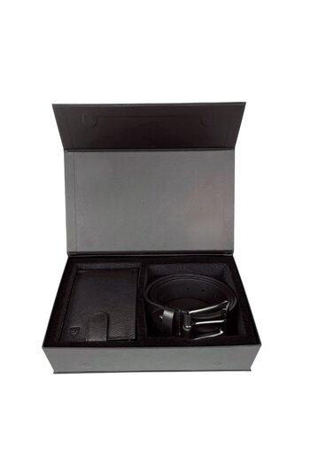 delis Gift set for men, Wallet + Belt, natural leather, elegant model, Black, SET2