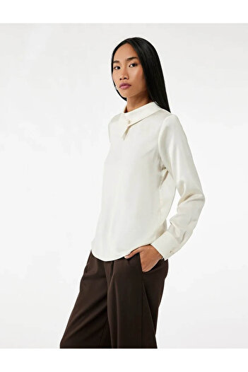 Koton Asymmetrical Collar Satin Off-White Women's Blouse 6Wak60097Uw