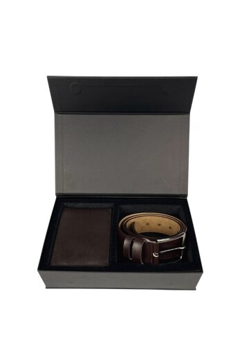 delis Gift set for men, Wallet + Belt, natural leather, elegant model, Brown, SET4