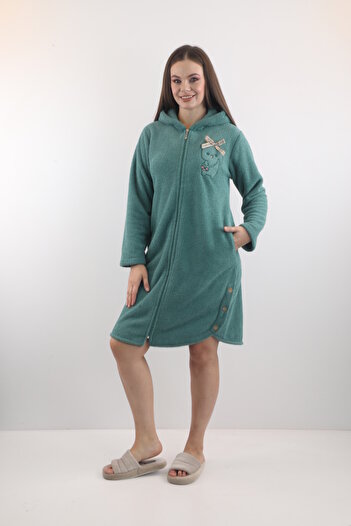 Wild Love 100% Bamboo Women's Hooded Embroidered Zippered Dressing Gown / Bathrobe