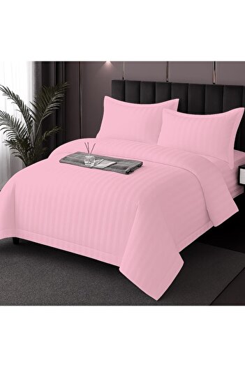 Pucioasa Double bed linen in polycotton damask, 4 pieces, pink