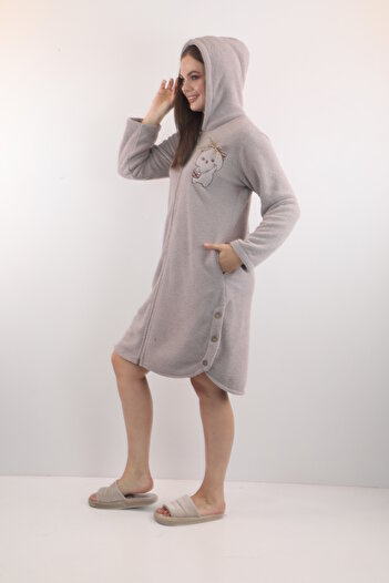 Wild Love 100% Bamboo Women's Hooded Embroidered Zippered Dressing Gown / Bathrobe