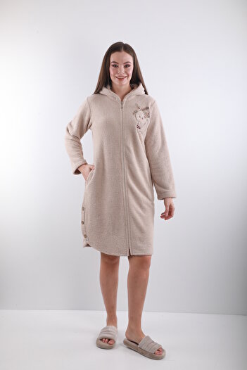 Wild Love 100% Bamboo Women's Hooded Embroidered Zippered Dressing Gown / Bathrobe