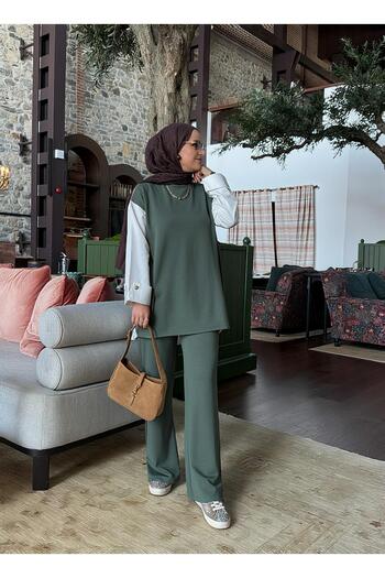 Aselim Hijap Moda Γυναικείο Μαντίλι Μελόρα από ύφασμα μοντέρνας σχεδίασης με λεπτομέρειες – Πράσινο