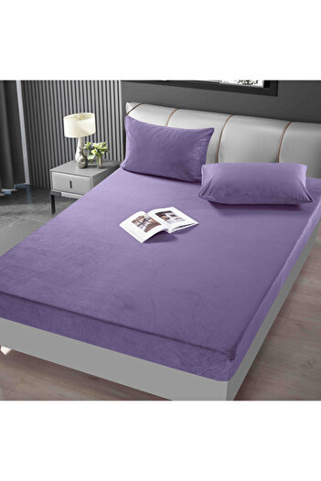 JOJO HOME Velvet Pillowcase with Elastic and Pillowcases 180x200cm, Purple