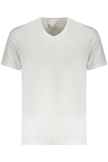 Calvin Klein Jeans Men's V-neck T-shirt with embroidered logo, Regular fit, White, XL