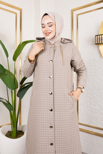 Tesettür Dünyası Hooded Chain Detailed Quilted Cap Tsd250162 Mink