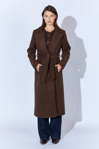 EDITION WOMAN Brown Belted Long Cashmere Coat - Ek100385556
