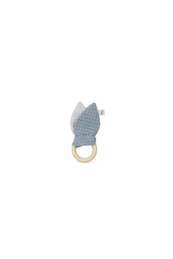 Gruenspecht Toy with Wooden Grasping Ring and Textile Bunny Ears, Gray-Petrol, 696-V3