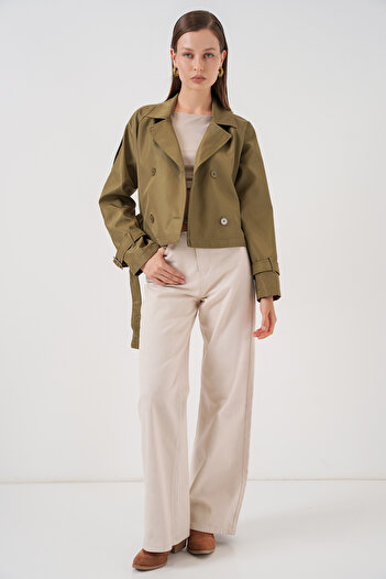 Bigdart Women's Belted Short Trench Coat 5970 - Khaki