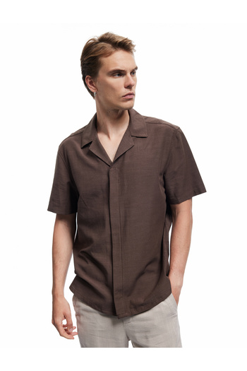 Koton Cotton Viscose Blend Regular Fit Short Sleeve Turn-Down Collar Shirt