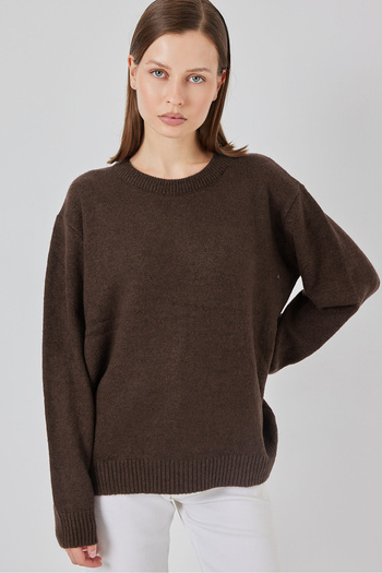 Bigdart 15895 Baklava Patterned Oversize Knit Sweater - C. Brown