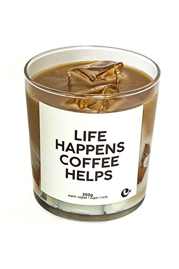 Candles with a mood Scented Soy Wax Candle Iced Latte LIFE HAPPENS COFFEE HELPS - coffee - sugar - milk 350 g