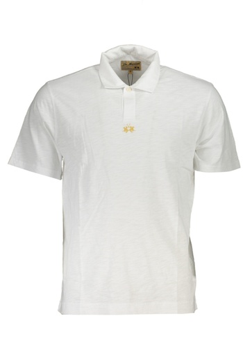LA MARTINA Men's polo shirt, with mini logo embroidered on the center, Regular Fit, White