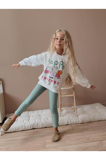 RAPAPA Girl's Peppa Pig Printed Girl's Sweatshirt - Leggings Set 4057 Y
