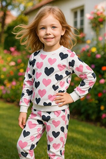 MAXI DRY Heart Patterned Girl's Bottom and Top Set