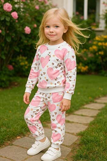 MAXI DRY Heart Patterned Girl's Bottom and Top Set