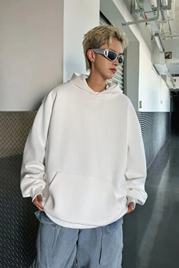Tarz Cool Чоловічий білий худі з капюшоном Oversize