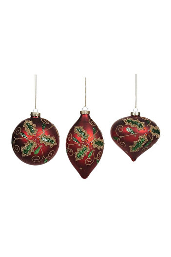 BraziPremium By OLLMA Set of 3 Classic Christmas tree baubles, 10 cm, red