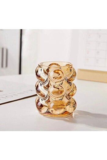 Furkan 2-Pack Bubble Decorative Honey Color Glass Vase Cup