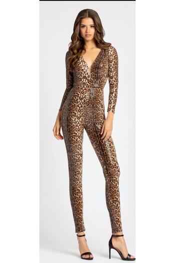 pink life Leopard Sequin Fabric Jumpsuit
