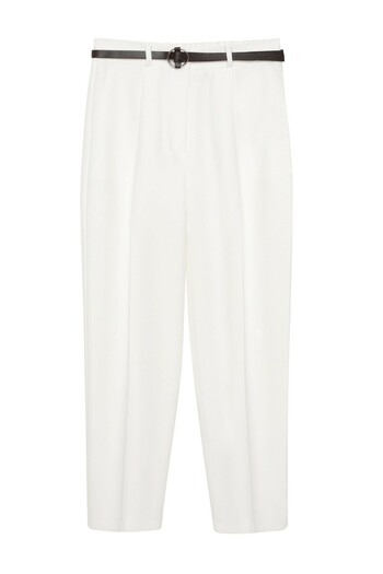 Quzu Women's Ecru Belted Carrot Pants Trousers 20K70651-Ecru