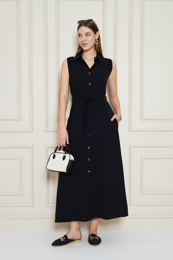 NEW LAVİVA Women's Aerobin Zero Sleeve Classic Dress with Side Pockets and Belt