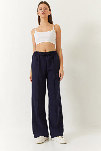 NEWCO Women's Elastic Waist Tied Double Palazzo Trousers 4009 60271030