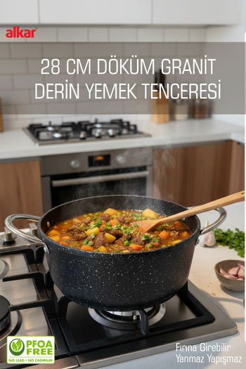 FİTHOME Large Deep Cooking Pot Cast Granite 28 cm Oven Safe
