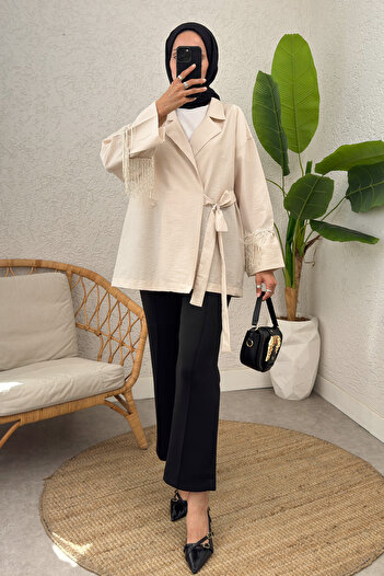 Salih Çelebi Kimono with Tassels on the Sleeves 0004 - Beige
