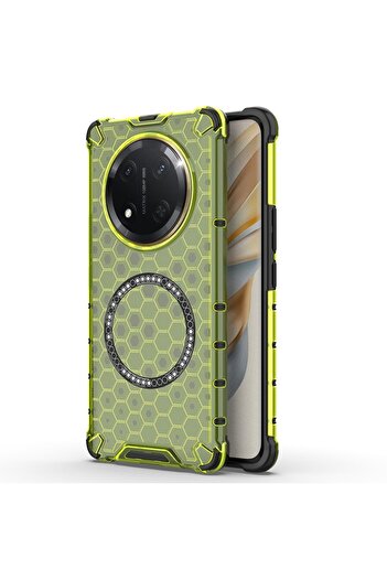 Stef's Cat Transparent Case for Honor Magic7 Lite/X9c, HoneyComb Shield MagSafe, S65, Metal, Lime Green