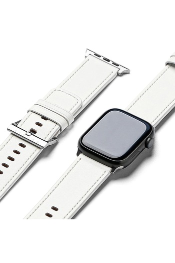 Stef's Cat Leather Watch Strap for Apple Watch 42-49mm, White