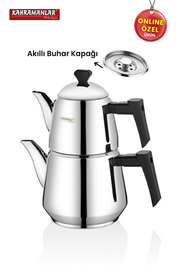 Kahramanlar Milano Medium Size Teapot Set Stainless Steel with Steam Lid Platinum