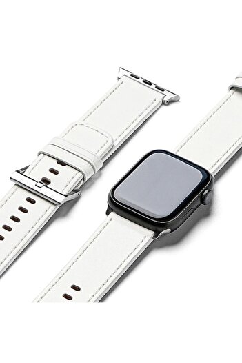 Stef's Cat Leather Watch Strap for Apple Watch 42-49mm, White