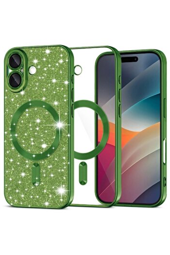 Stef's Cat Case for iPhone 17, Luxury Glitter MagSafe, F61, Polyurethane, Deep Green
