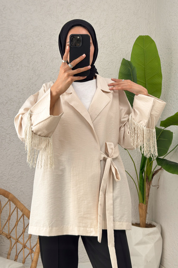 Salih Çelebi Kimono with Tassels on the Sleeves 0004 - Beige